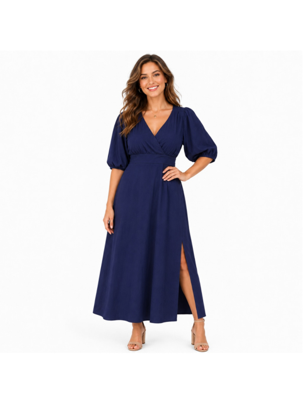 Women's A New Day Puff Sleeve V-Neck Maxi Dress – Navy Blue – Size M – NWT